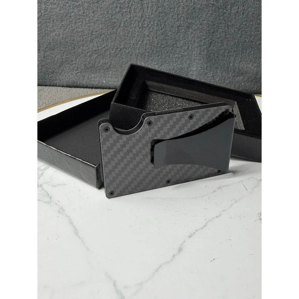 Mens RFID Blocking Slim Money Clip Carbon Fiber Wallet ID Credit Card Holder New